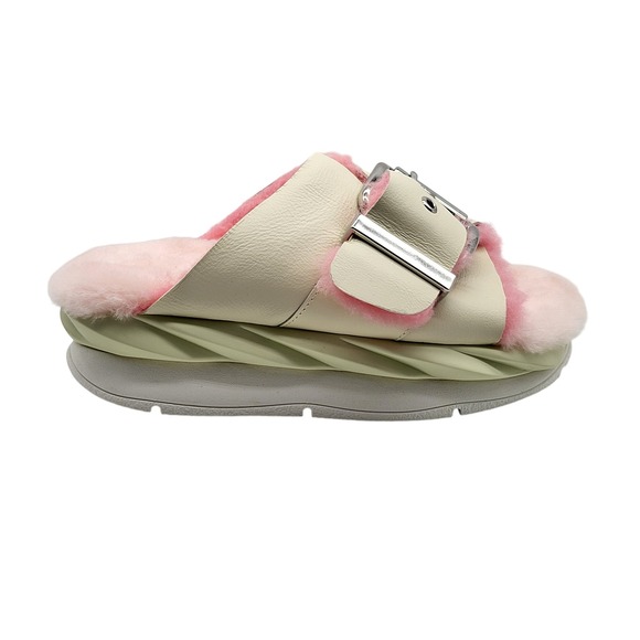 4CCCCEES Shoes - 4CCCCEES Strawberry Leather Mellow Laze Cozy‎ Sandals With Shearling Footbed
